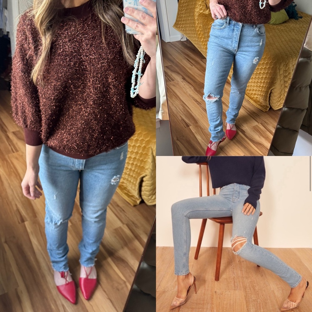 Reformation Serena raw hem cropped high skinny jeans in Montego wash 27